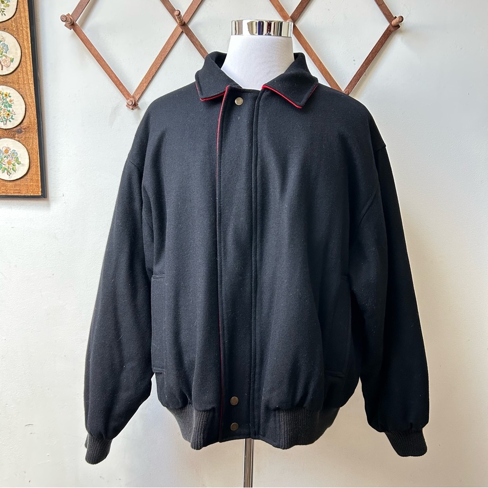 Vintage Wool Black Bomber Jacket Mens 2XL